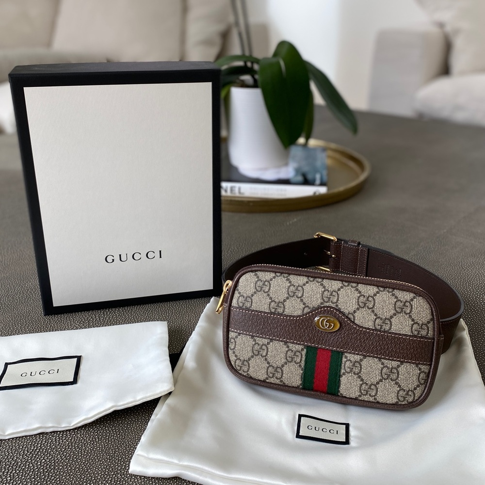 Gucci Ophidia GG Supreme Canvas Small Belt Bag Brown Mini Fanny Pack